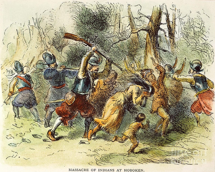 Massacre of Natives at Hoboken from https://fineartamerica.com/featured/native-american-massacre-1643-granger.html